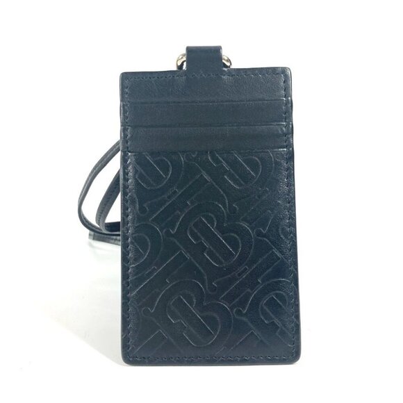 BURBERRY TB logo Neck straps, business card holder Card Case Leather Black - Picture 1 of 13
